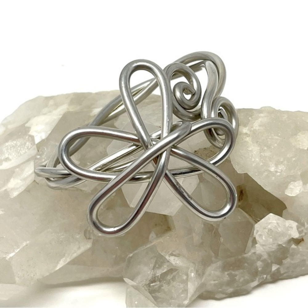 Bracelet Handmade Flower Wire‎ Art Adjustable to you Slip on Wrist  Silver Wire